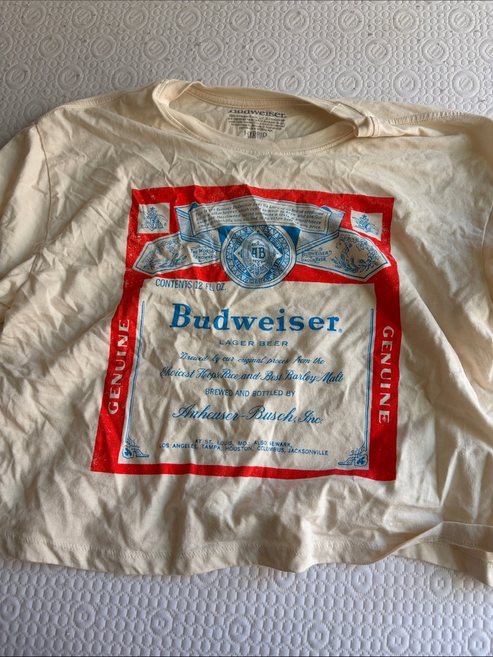 Budweiser Cream Tee with Red Frame and Blue Logo